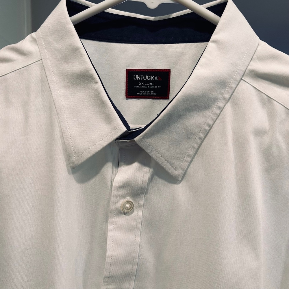 UNTUCKit Las Cases Long Sleeve Button Shirt Mens XXL Regular Fit White Navy Trim